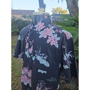 Roark Men’s Size Small Classic Fit Button Down Tiger Floral Print AOP Black VGC